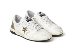 SNEAKER WEEK STAR IN PELLE BIANCA CON DETTAGLI GLITTER LEOPARDATI ED EFFETTO USED